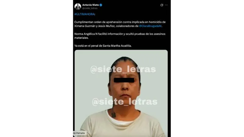 Tras su ingreso al reclusorio femenil de Santa Martha Acatitla, la mujer quedó a disposición de un juez de control. / Captura de pantalla