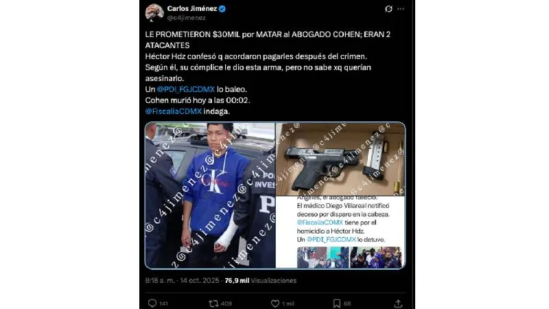 Durante los interrogatorios, Héctor “N” confesó que le habían ofrecido 30 mil pesos por cometer el crimen. / Captura de pantalla