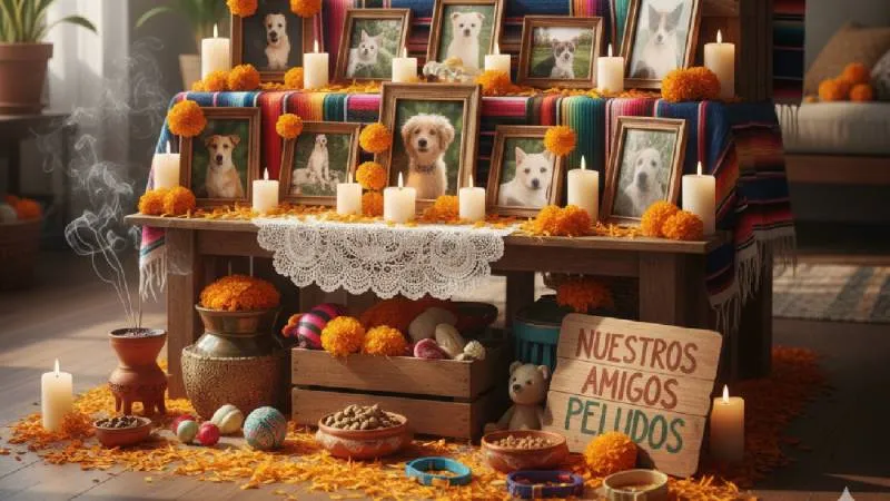 La ofrenda para las mascotas incluye elementos similares a los altares tradicionales. / Google Gemini