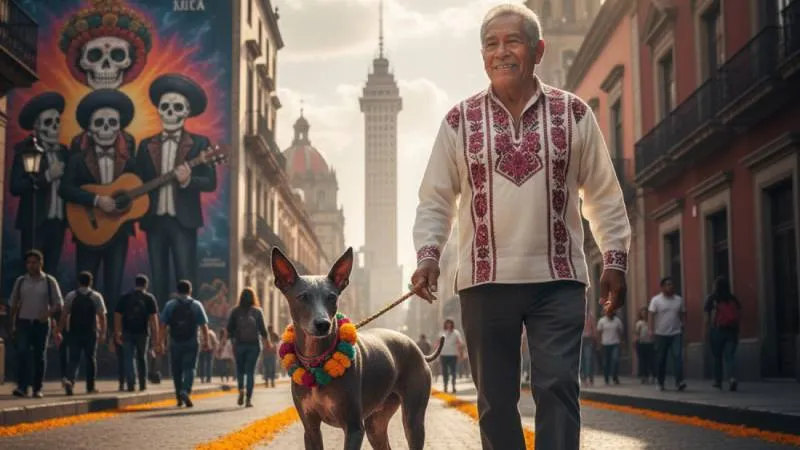 Participantes se preparan para la Caminata al Mictlán, un homenaje a la conexión espiritual entre humanos y mascotas. / Google Gemini
