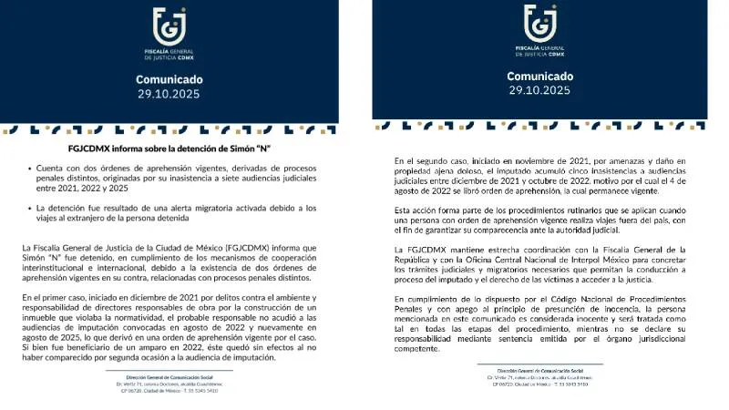 La Fiscalía de la CDMX conformó su detención. / Captura de pantalla