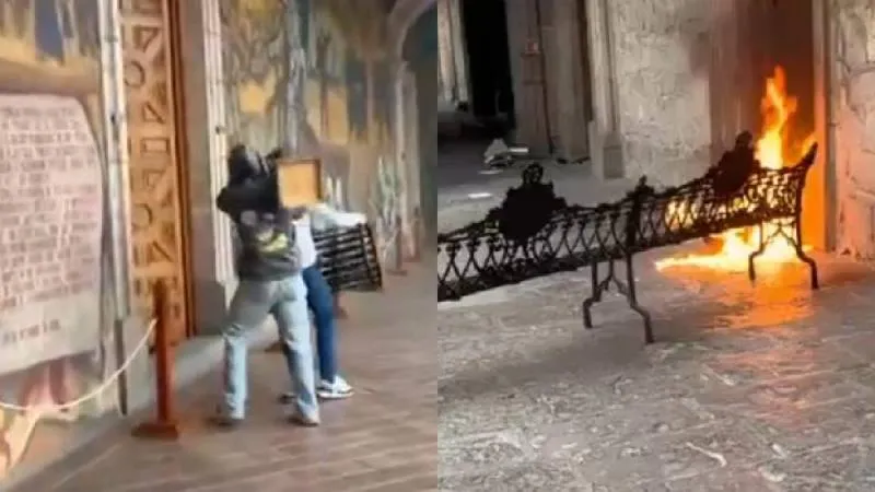 La protesta derivó en disturbios frente al Palacio de Gobierno de Michoacán./ Captura de pantalla