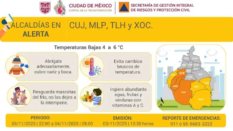 la Ciudad de México se prepara para un amanecer gélido; piden cuidar a adultos mayores y niños./ X