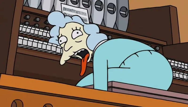 Alice Glick, la organista de la iglesia de Springfield, aparece por última vez en el episodio “Sashes to Sashes”./ Fox / Disney