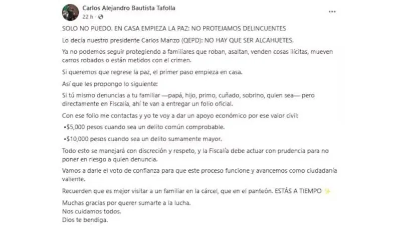 La propuesta hace un llamado especial a las madres para prevenir que sus hijos sean reclutados por grupos delictivos./ Captura de pantalla