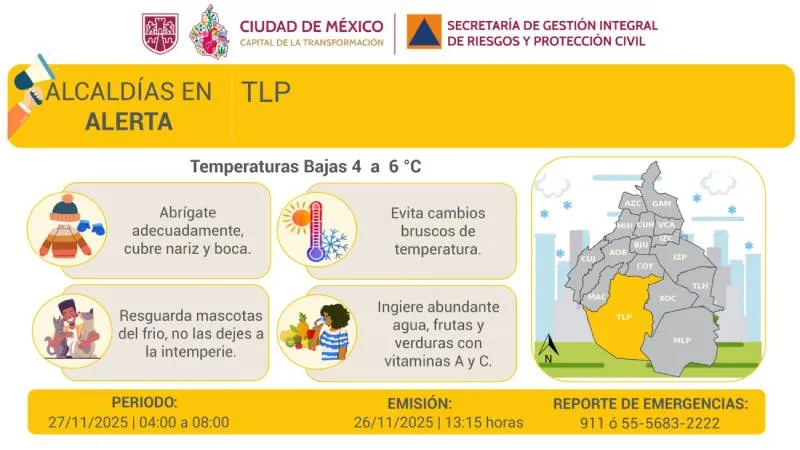 Protección Civil recomendó usar varias capas de ropa y evitar cambios bruscos de temperatura./ X