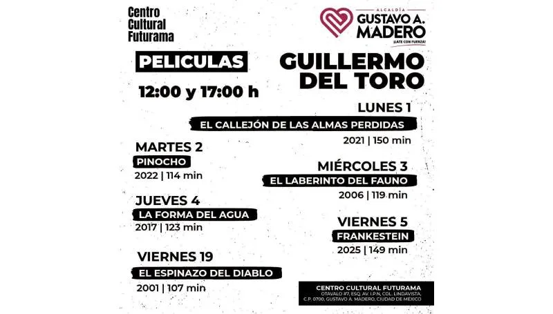 Cartel oficial del ciclo gratuito de cine de Guillermo del Toro. / Centro Cultural Futurama