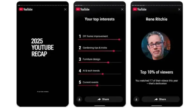YouTube lanzó el Recap 2025, el resumen anual que muestra tus videos, artistas y creadores más vistos./ RS