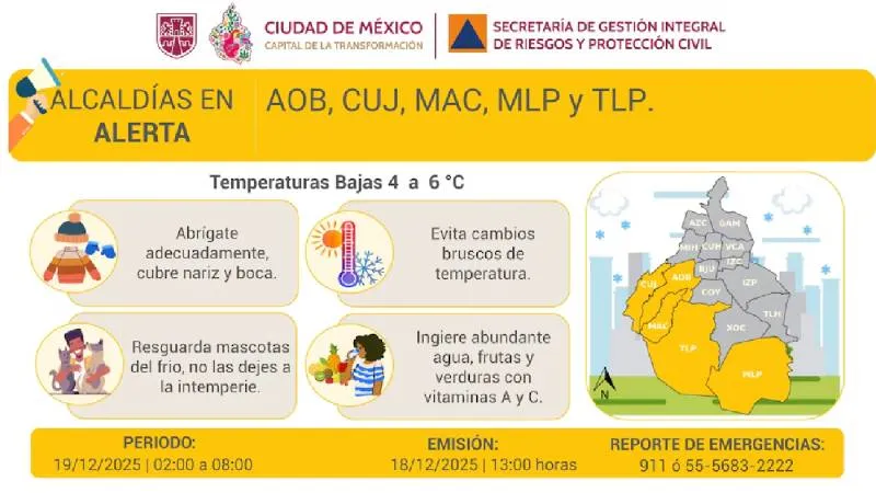 Protección Civil recomendó abrigarse y evitar cambios bruscos de temperatura ante el frío./ X