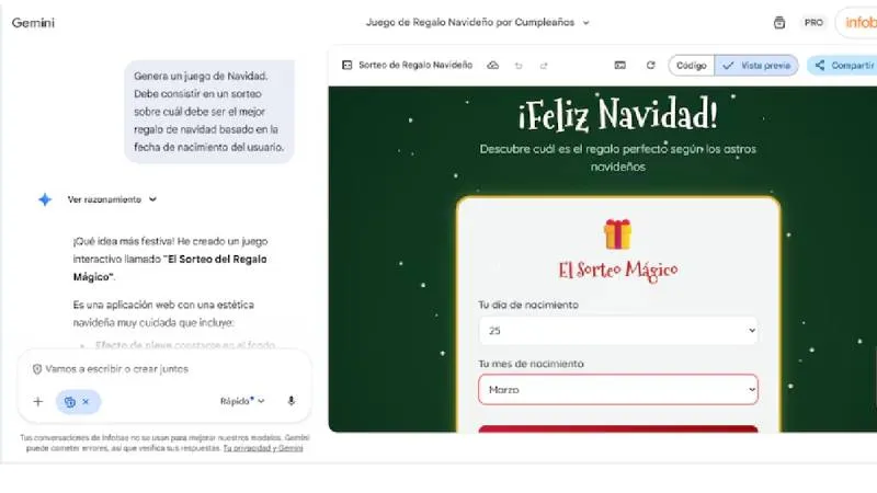 La dinámica navideña de Gemini se activa a través de simples instrucciones escritas por el usuario./ X