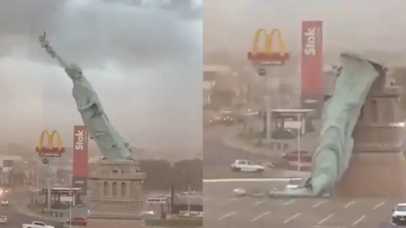 La estructura cayó dentro del estacionamiento de una tienda. / Captura de pantalla
