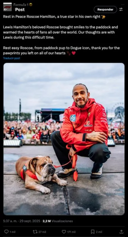 F1 da el pésame a Lewis Hamilton | X: @F1