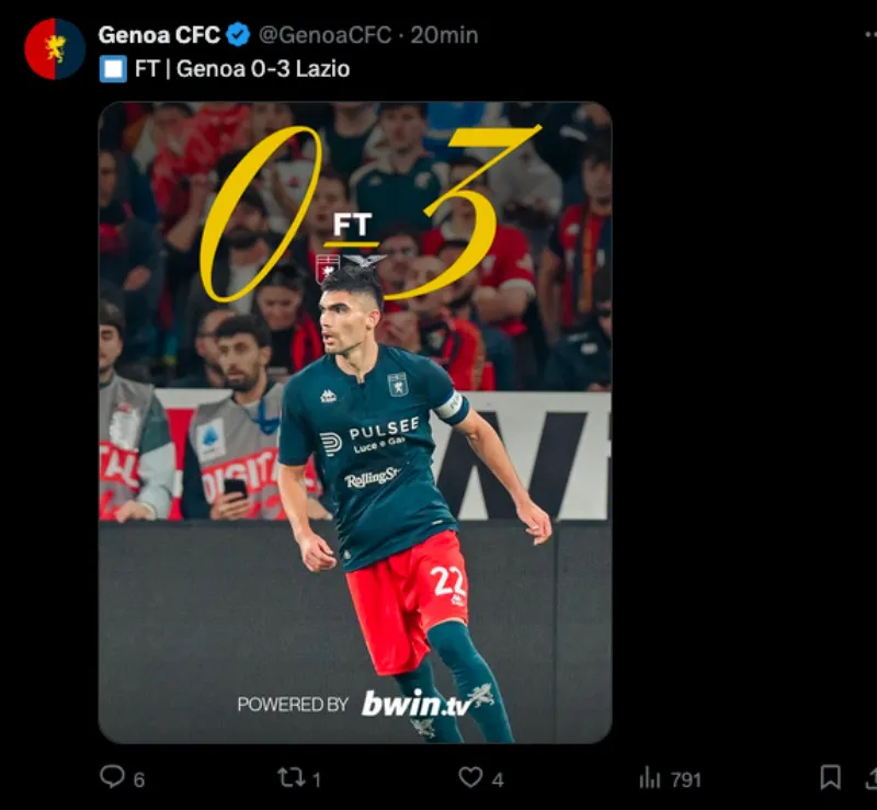 Genoa pierde 3-0 ante Lazio |