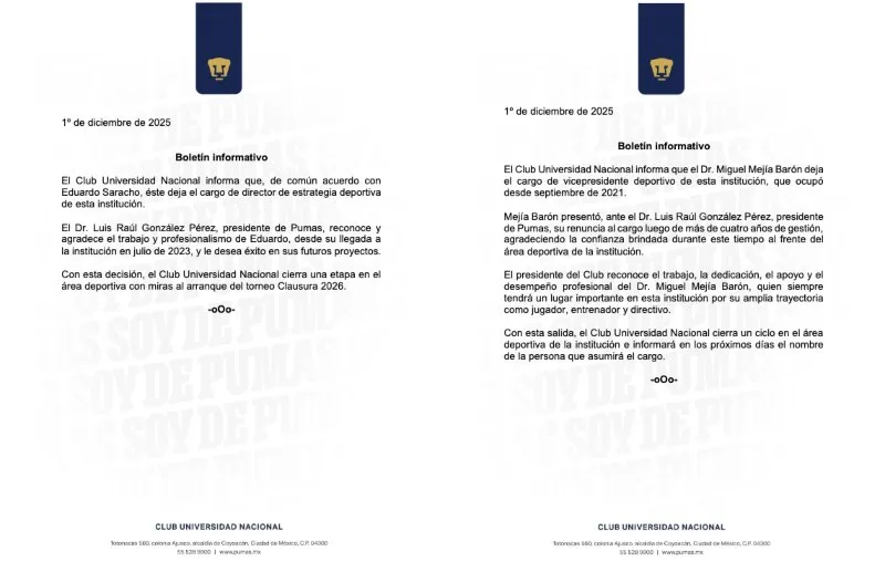 Comunicados de Pumas | Club Universidad