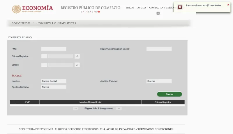 Ninguna empresa de Sandra Cuevas aparece con su nombre / X: @MiguelMezaC