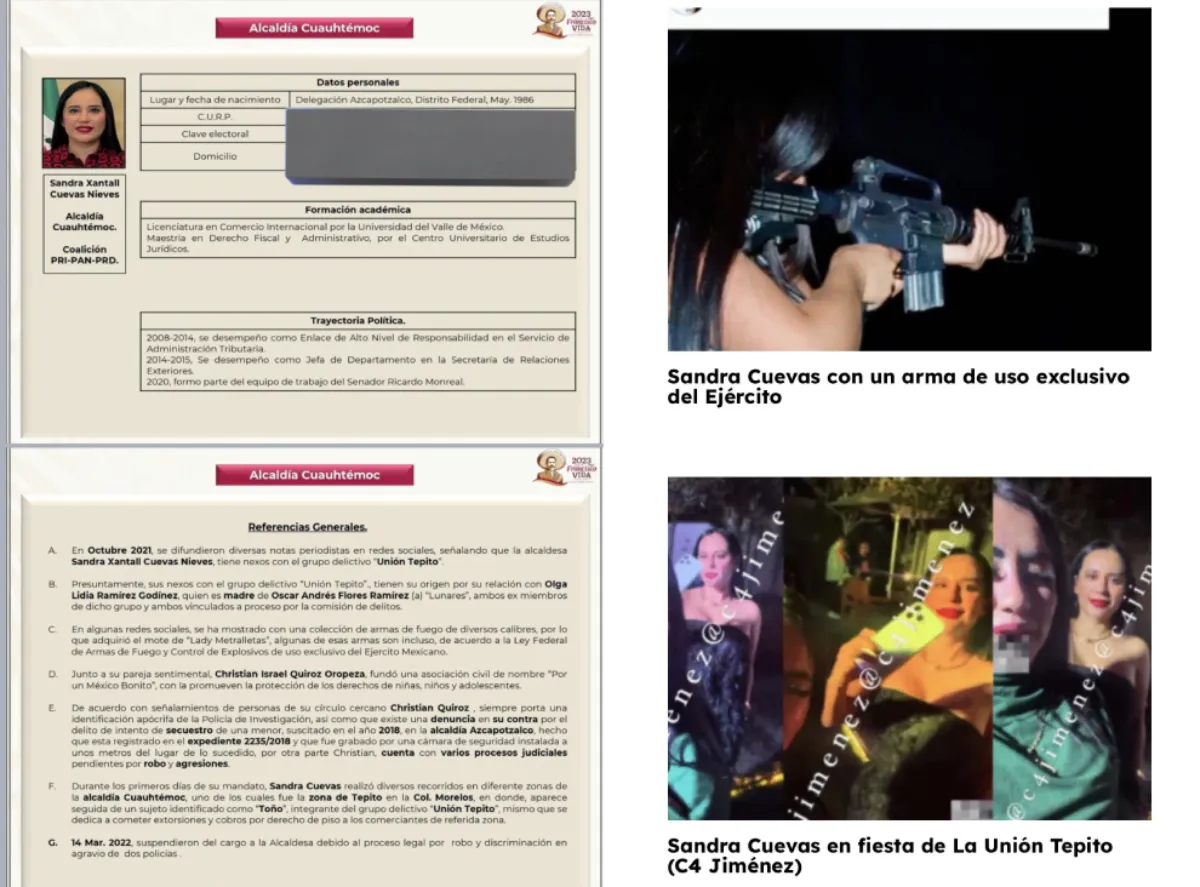 La Sedena tiene bajo la lupa a Sandra Cuevas y sus empresas / X: @narcopoliticos_