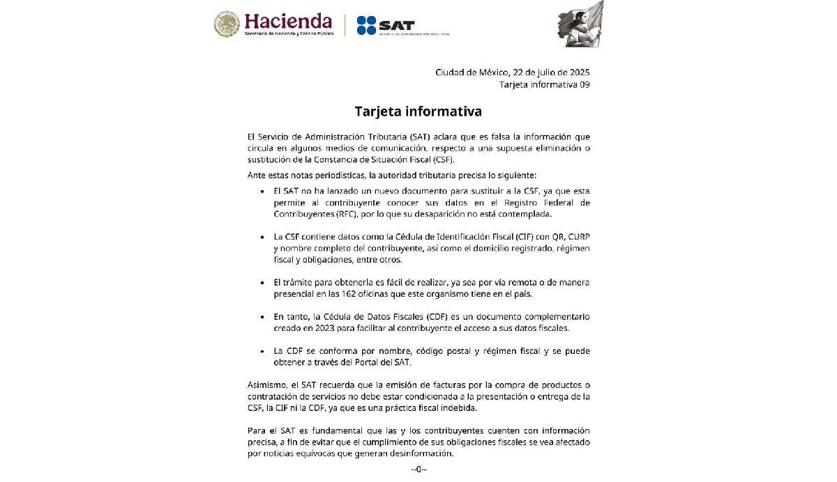 Este fue el comunicado que emitió el SAT/X
