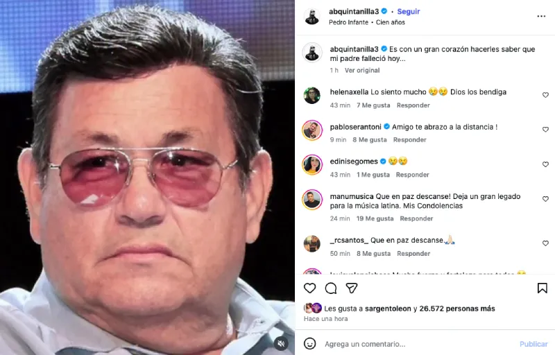 A.B. Quintanilla despidió a su padre y dijo sentirse triste / IG: @abquintanilla3