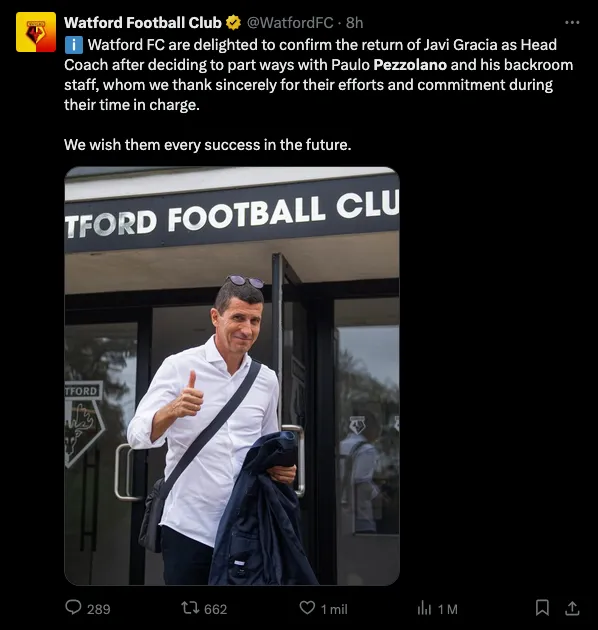 Pezzolano es destituido en Wattford | X:@WatfordFC