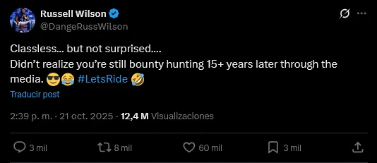 Publicación de Russell Wilson | X