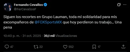 Mensaje de Fernando Cevallos | X: @FerCevallosF