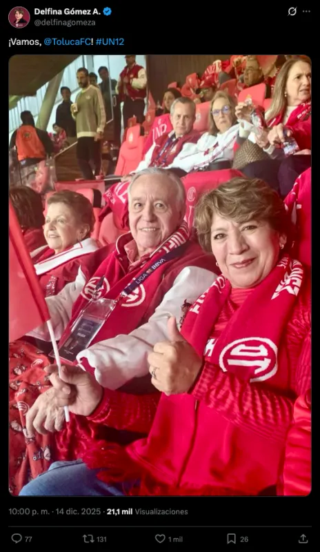 Delfina Gómez presuma asistencia a la Final | X: @delfinagomeza