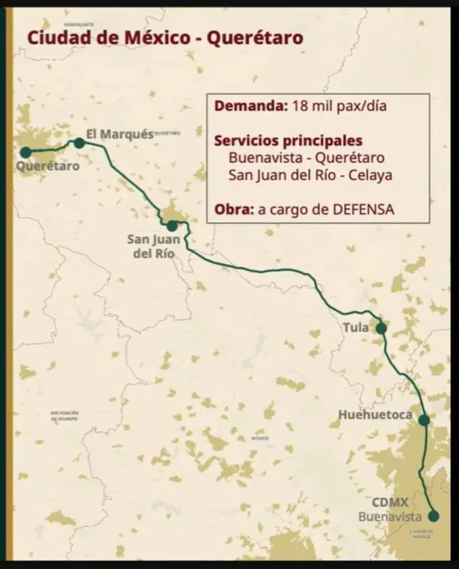 El proyecto ferroviario busca reducir el tiempo de traslado entre la CDMX y Querétaro a cerca de una hora con 40 minutos. / Proyectos México