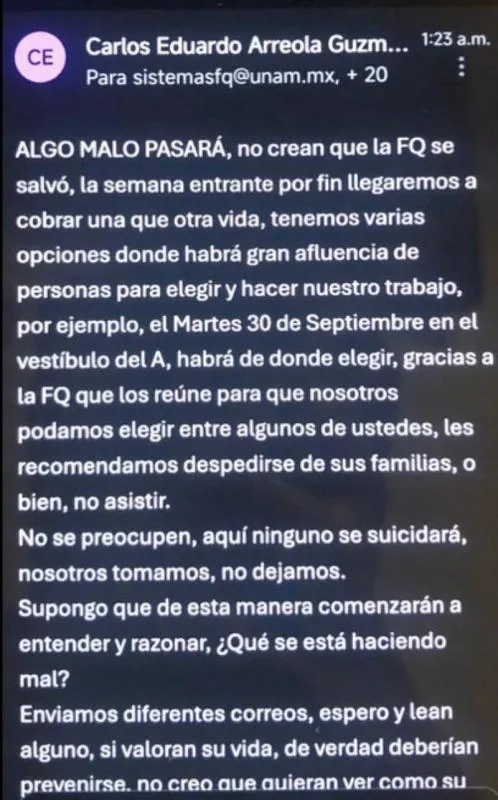 Este fue el mensaje que llegó hasta un correo electrónico de la FQ/X