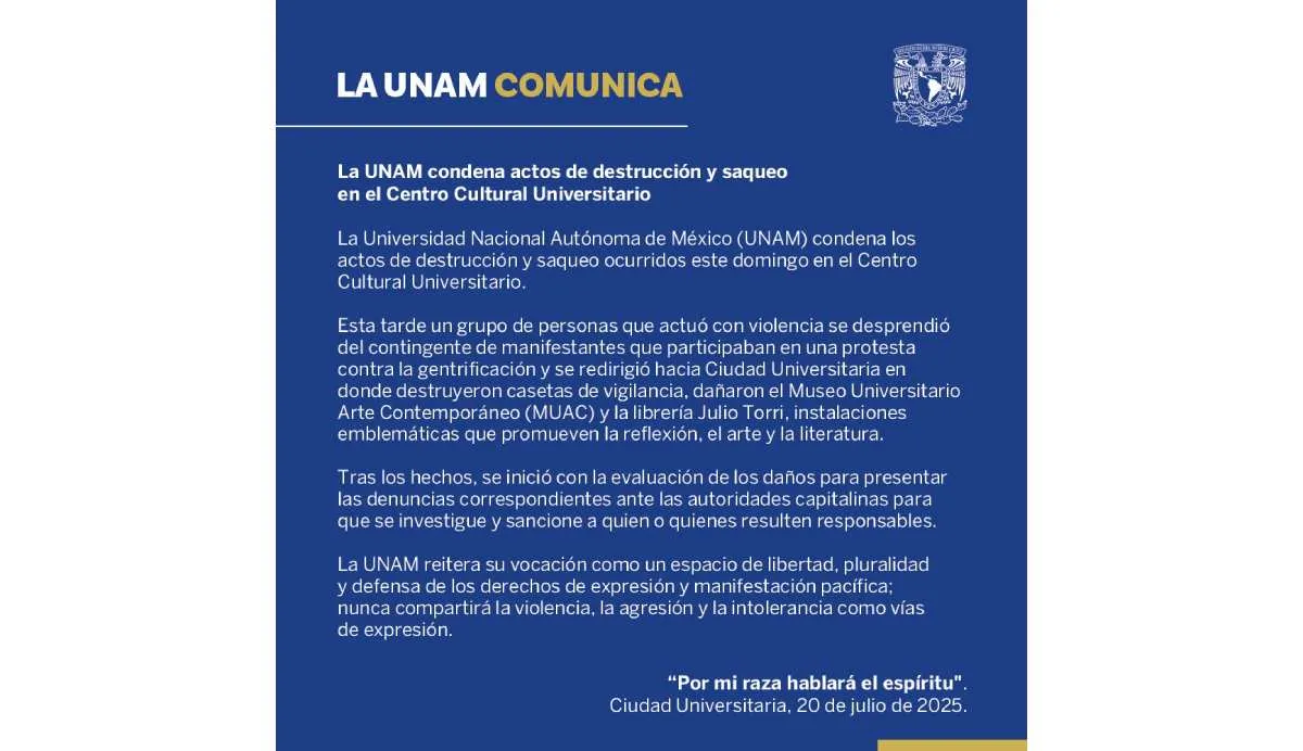 La UNAM emitió este comunicado para fijar su postura/UNAM