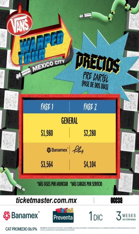 La preventa ya comenzó a través de Ticketmaster / FB: @vanswarpedtourmex