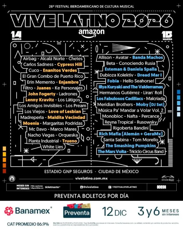 Así quedaron las bandas para el 14 y 15 de marzo / FB: @festivalvivelatino