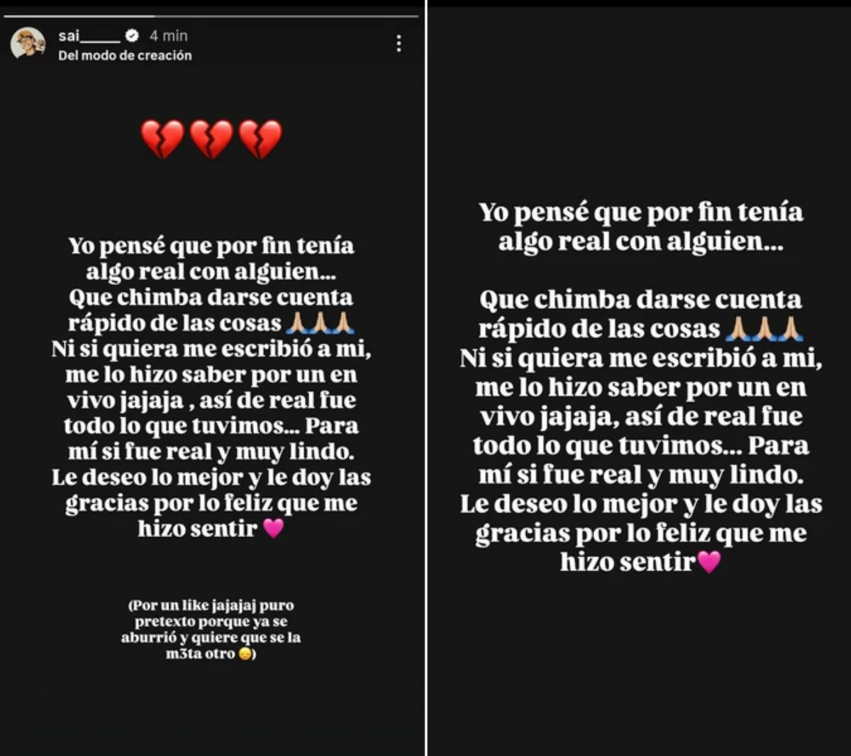 SAI no se la espera y pensó que su relación era real / Redes Sociales