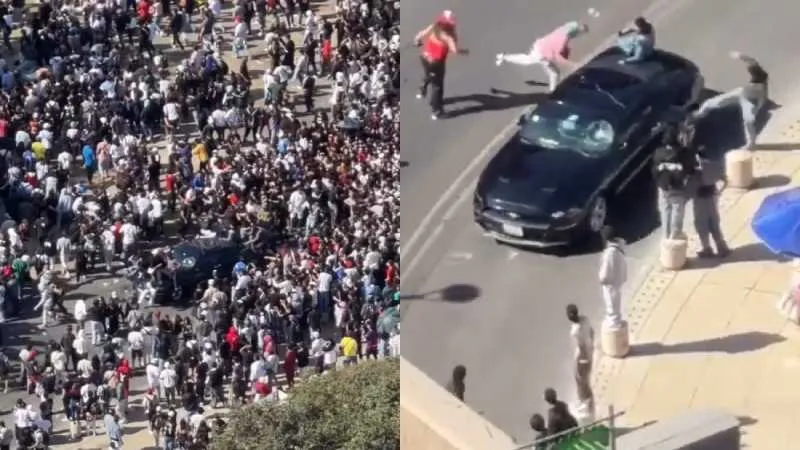 El vehículo quería escapar de la multitud y atropelló a cinco personas/X