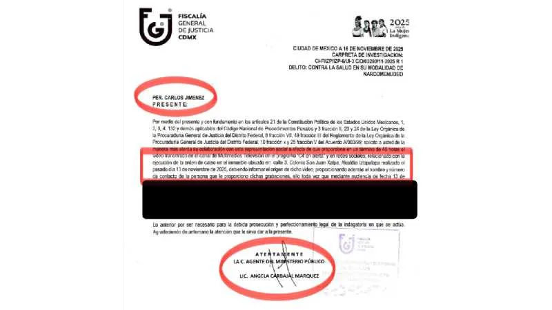 Este fue el oficio que le hizo llegar la Fiscalía al reportero/X:@c4jimenez