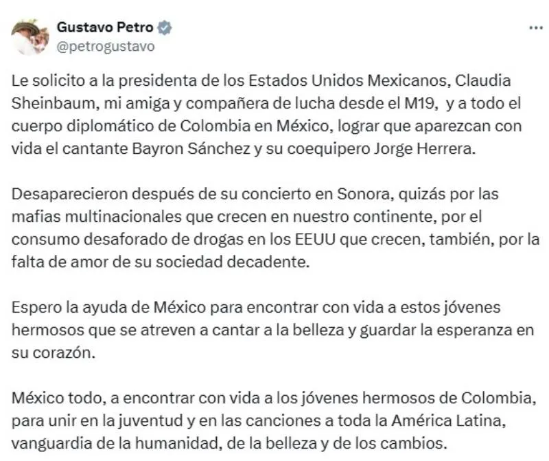 Esta fue la publicación en redes del presidente colombiano/X