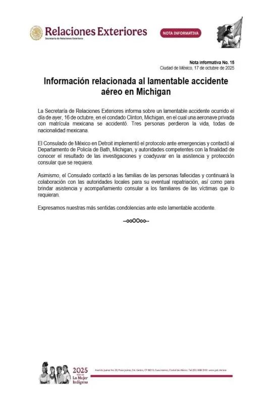 Nota informativa. / Secretaría de Relaciones Exteriores