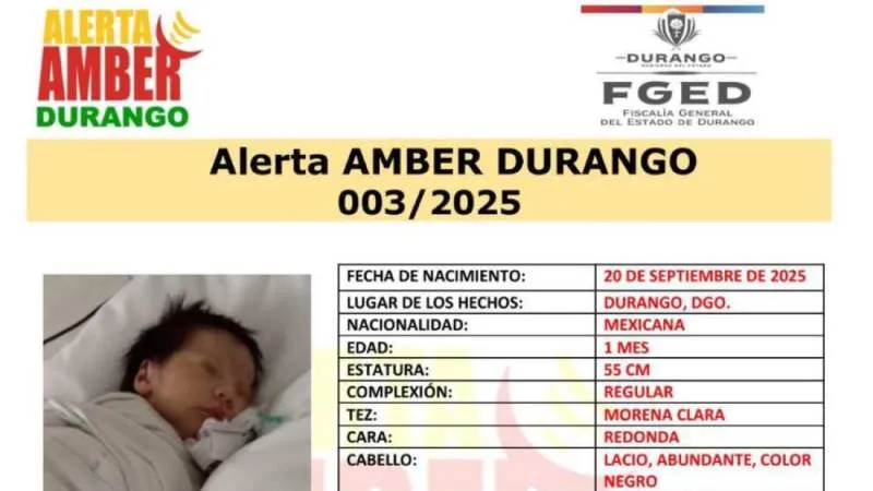 Se implementó un operativo para dar con el paradero de la bebé/Fiscalía de Durango