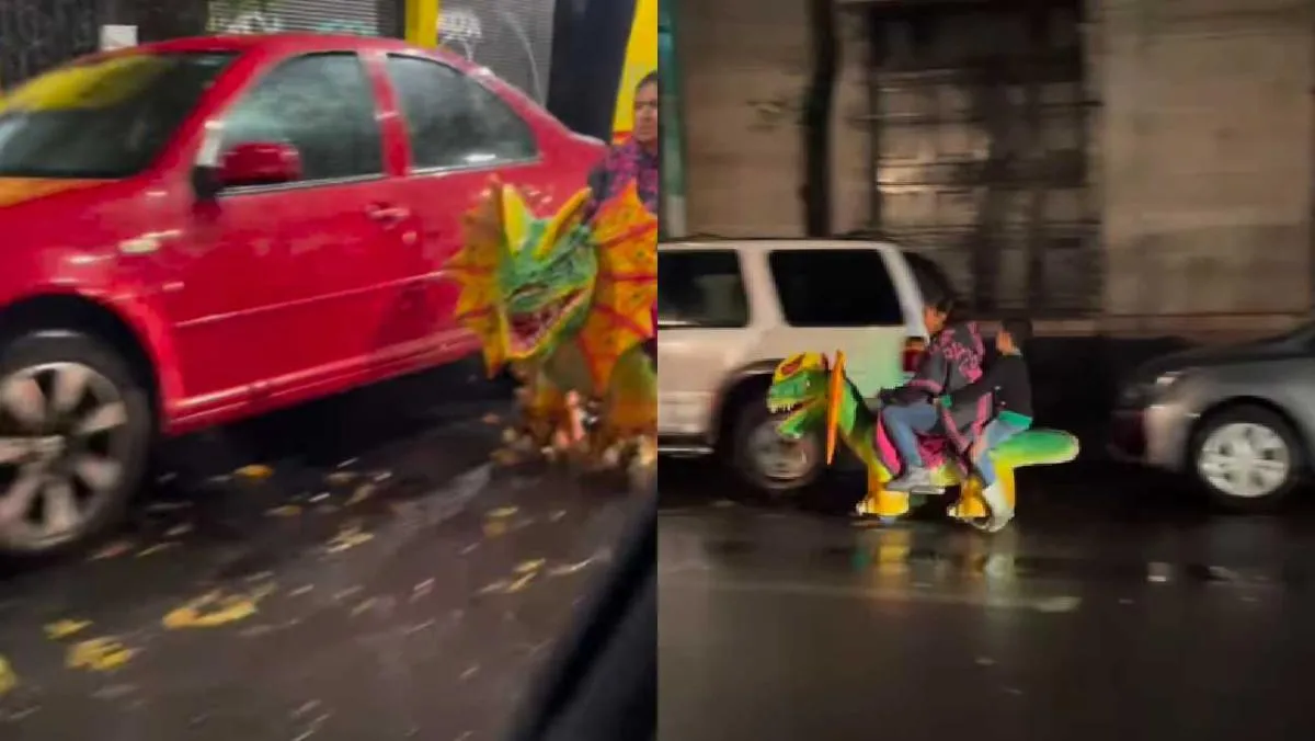 El dinosaurio es un todo terreno que ni las calles mojadas lo detuvieron/X