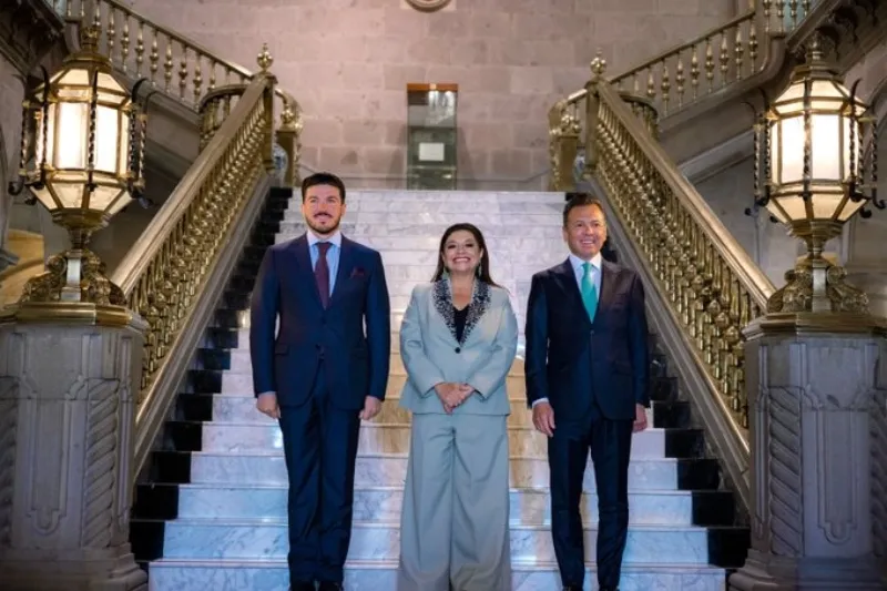 Samuel García, Clara Brugada y Pablo Lemus en Palacio Nacional