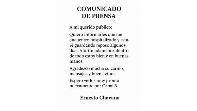 Este fue el comunicado de prensa que emitió el conductor/IG: @ernestochavanaoficial
