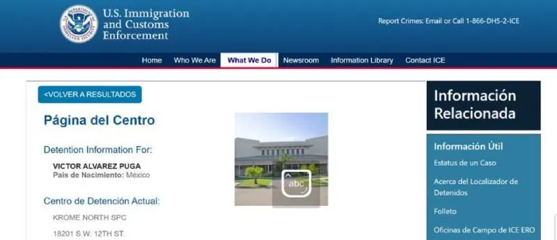 La detención puede confirmarse en el portal del ICE/X