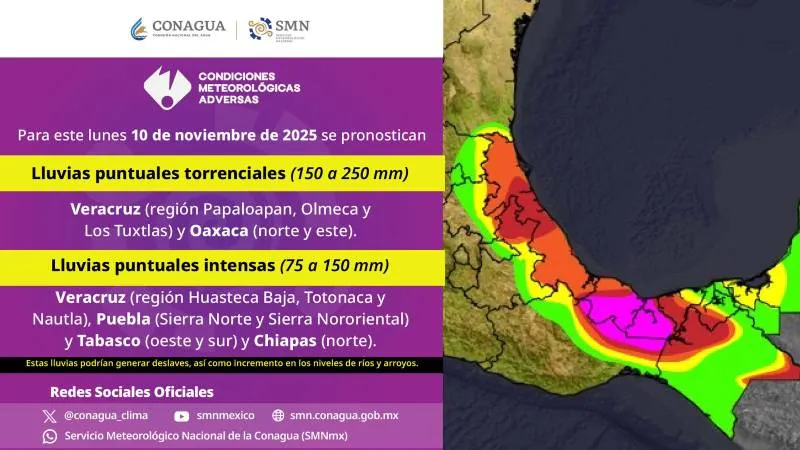 El frente frío también provocará lluvias en gran parte del país/Conagua