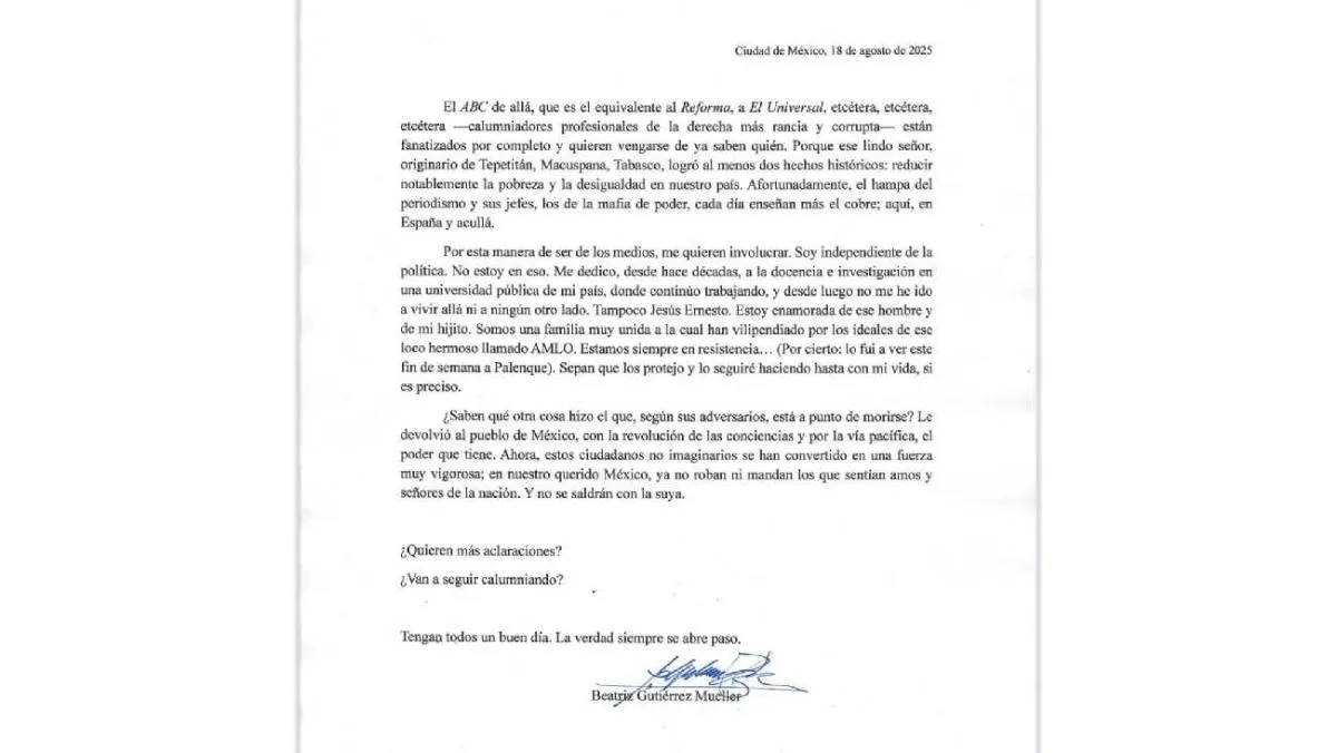 Este fue el comunicado de la esposa de AMLO/IG: @beatrizgutierrezmuller