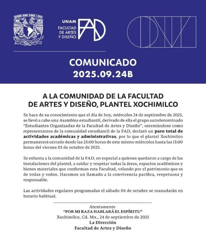 Comunicado de la FAD Xochimilco/FAD