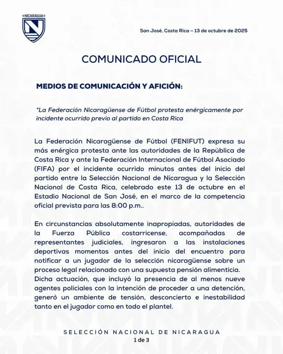 El comunicado de la Federación de Nicaragua | X