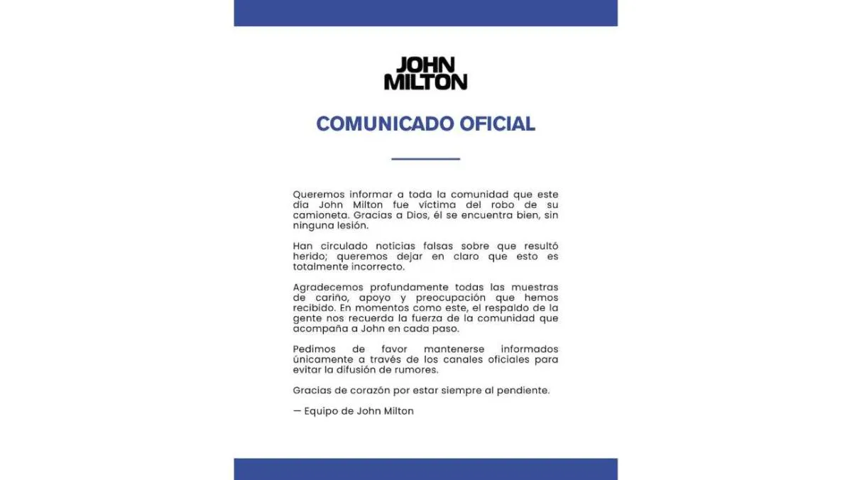 Su equipo de trabajo desmintió que John haya resultado herido/X