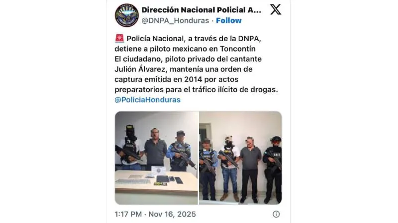 La misma policía de Honduras fue quien vinculó al detenido con Julión Álvarez/X