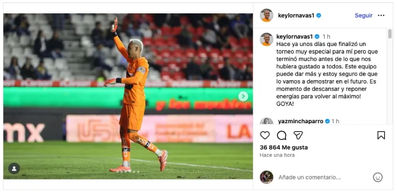 Así fue el mensaje de Keylor Navas en redes sociales