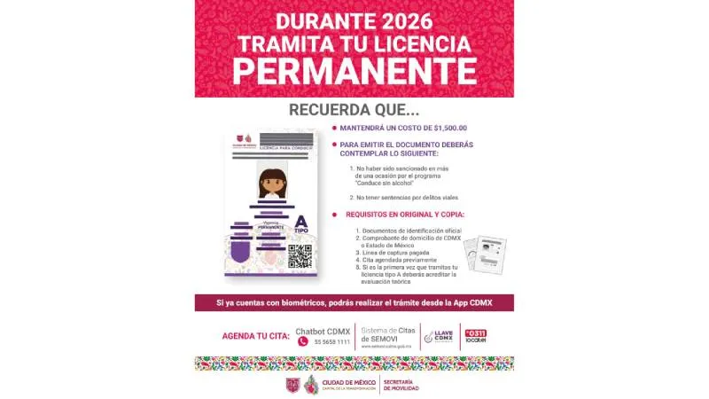 La licencia permanente se podrá tramitar a lo largo del 2026/Gobierno CDMX