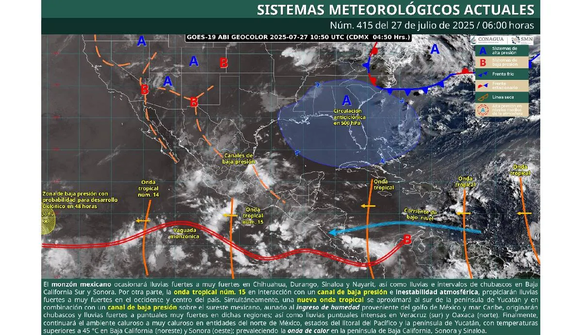 Esta es la imagen del pronóstico del clima que ofrece el SMN/Conagua